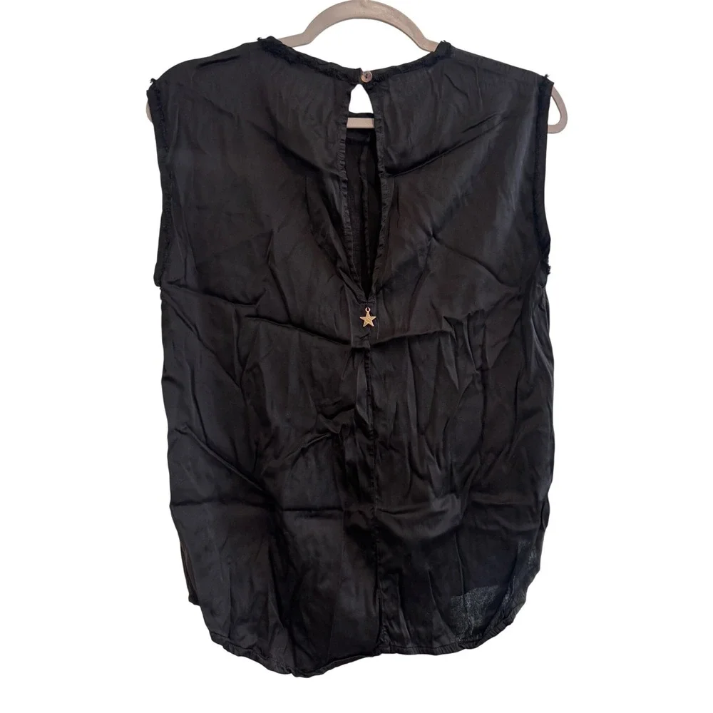 Souvenir Clubbing Black Sleeveless‎ Top Frayed Trim Detail Size S E1 - Picture 3 of 8